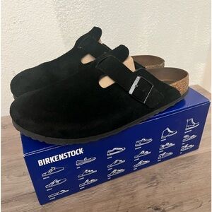 BIRKENSTOCK Boston Black, Suede Leather, Size 10M.